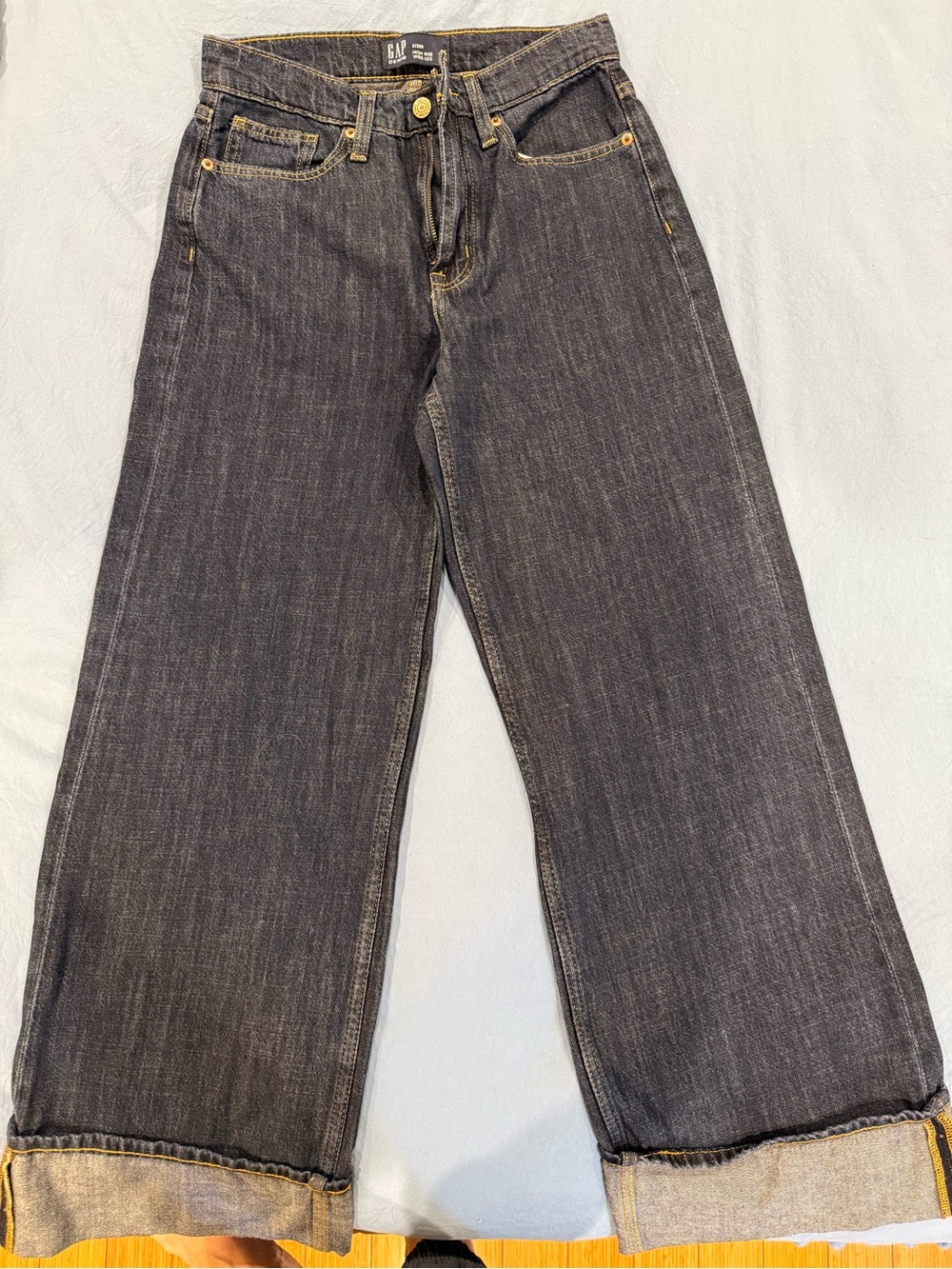 GAP Wide Leg Dark Gray Jeans with Yellow Stitching